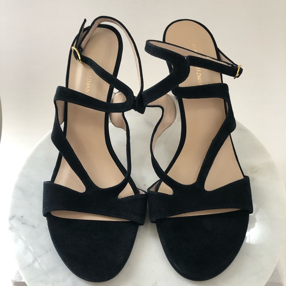STUART WEITZMAN Mariposa Black Suede Leather Cutout High Heel Sandals